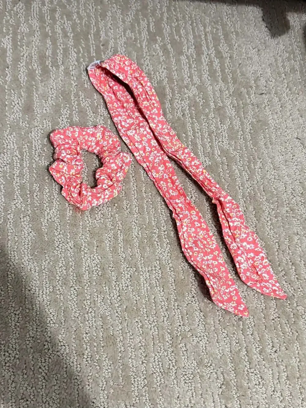 Kaxi Coral Pink Floral Print Bow Scrunchie